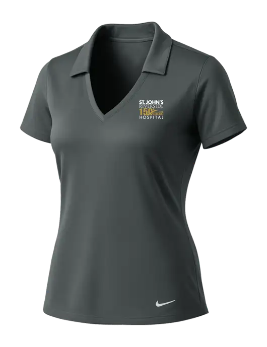 NIKE Dark Grey Womens Dri-Fit Vertical Mesh Polo w/St. John's 150+ Logo