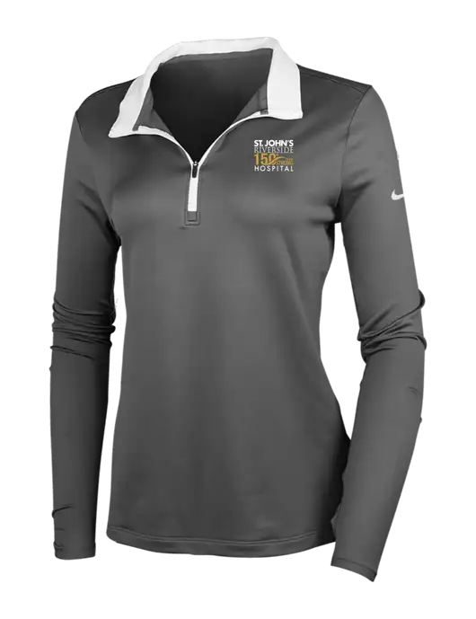 NIKE Dark Grey/White Womens Dry-Fit Stretch 1/2 Zip Cover-Up w/St. John's 150+ Logo