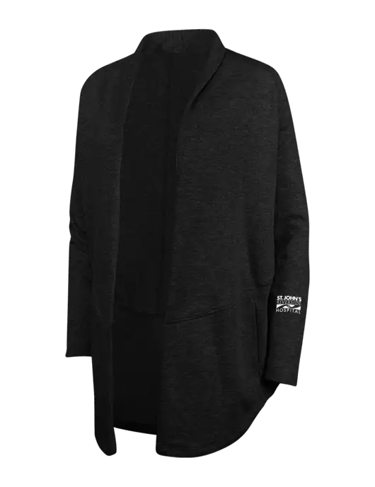 Deep Black/Charcoal Heather Womens Interlock Cardigan w/St. John's Riverside Logo