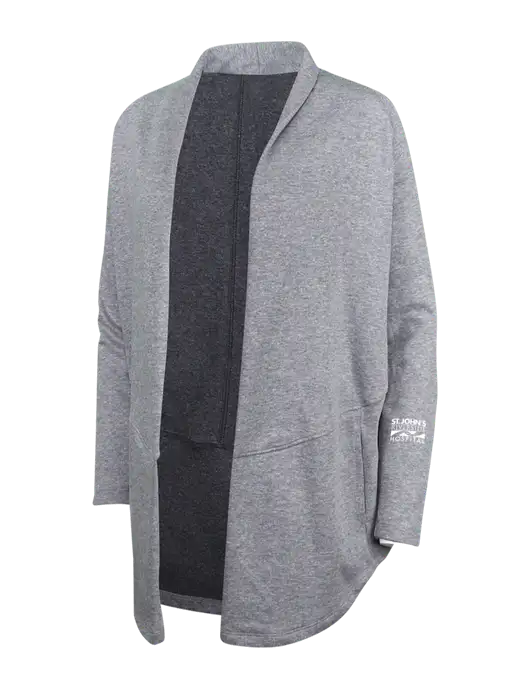 Medium Heather Grey/Char Heather Womens Interlock Cardigan w/St. John's Riverside Logo