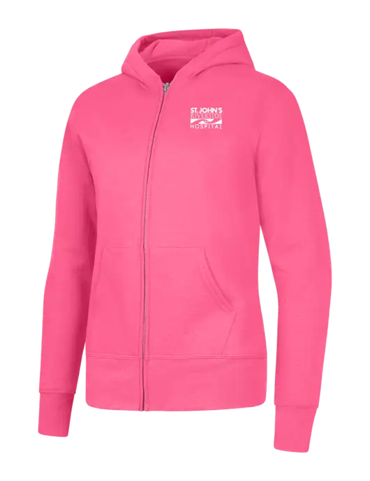 Neon Pink Womens Core Fleece Full-Zip Hooded Sweatshirt w/St. John's Riverside Logo
