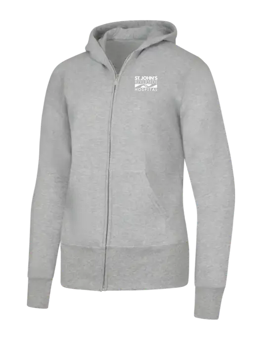 Grey Heather Womens Core Fleece Full-Zip Hooded Sweatshirt w/St. John's Riverside Logo
