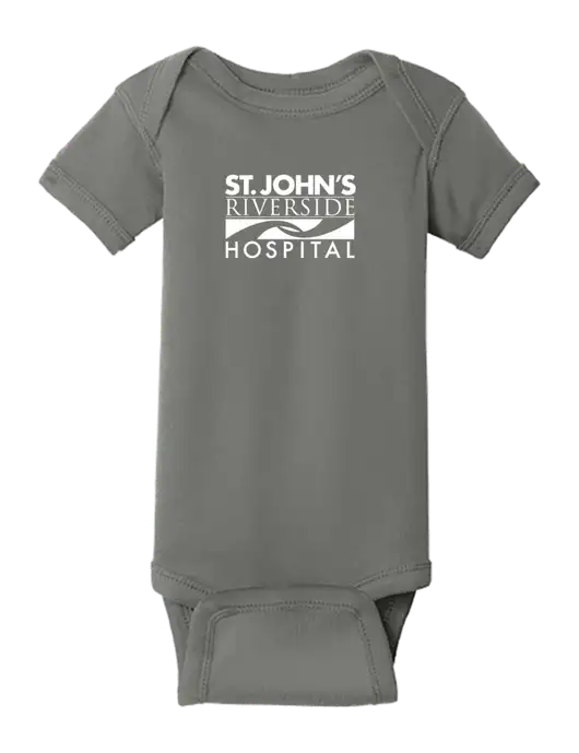 Rabbit Skins Charcoal Infant Short Sleeve Baby Rib Bodysuit w/St. John's Riverside Logo