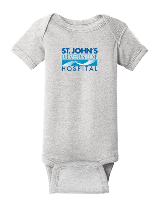 Rabbit Skins Light Grey Heather Infant Short Sleeve Baby Rib Bodysuit w/St. John's Riverside Logo