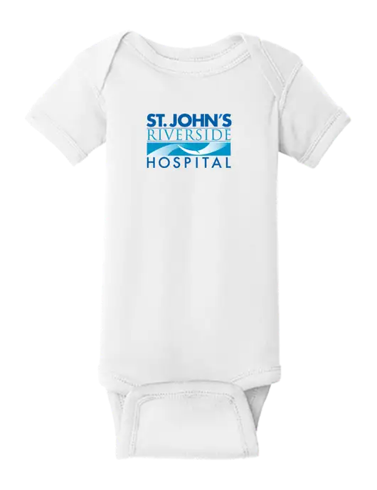 Rabbit Skins White Infant Short Sleeve Baby Rib Bodysuit w/St. John's Riverside Logo