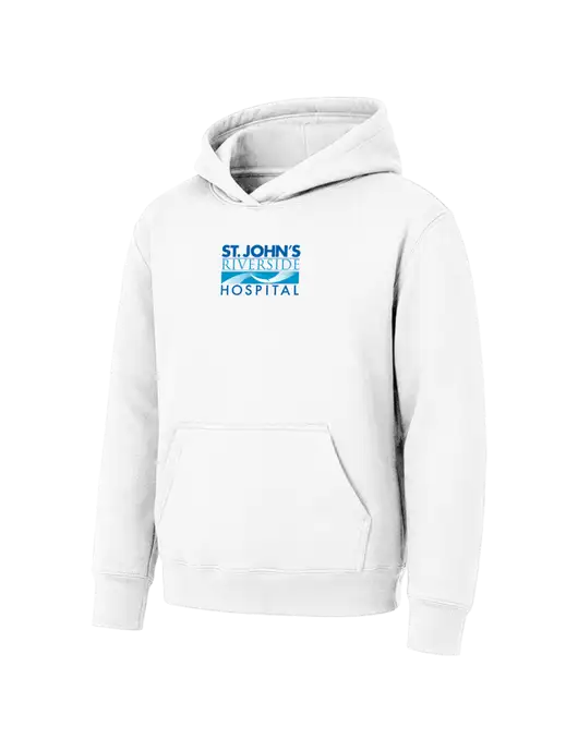 Youth White 7.8 oz Pullover Hooded Sweatshirt w/St. John's Riverside Logo