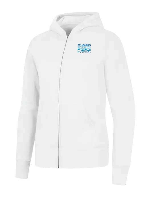 White Womens Core Fleece Full-Zip Hooded Sweatshirt w/St. John's Riverside Logo