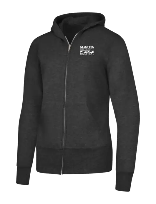 Dark Heather Grey Womens Core Fleece Full-Zip Hooded Sweatshirt w/St. John's Riverside Logo