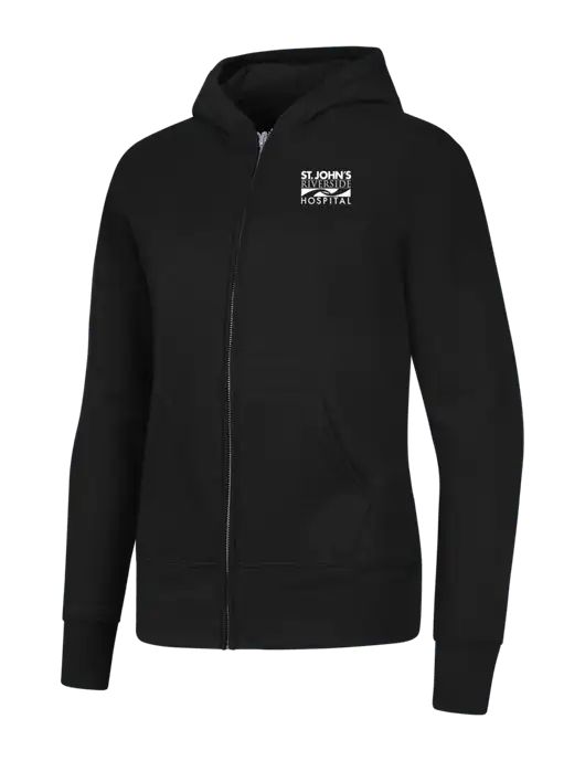 Jet Black Womens Core Fleece Full-Zip Hooded Sweatshirt w/St. John's Riverside Logo