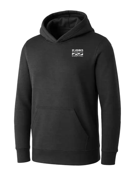Womens Dark Grey Heather Core Fleece Pullover Hooded Sweatshirt w/St. John's Riverside Logo