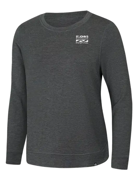 TravisMathew Womens Dark Grey Heather Lightweight Long Weekend Crew w/St. John's Riverside Logo