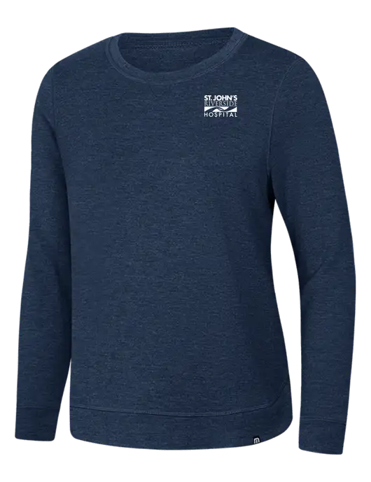 TravisMathew Womens Dark Slate Blue Heather Lightweight Long Weekend Crew w/St. John's Riverside Logo