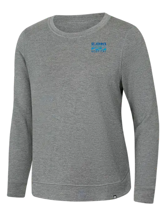 TravisMathew Womens Light Grey Heather Lightweight Long Weekend Crew w/St. John's Riverside Logo