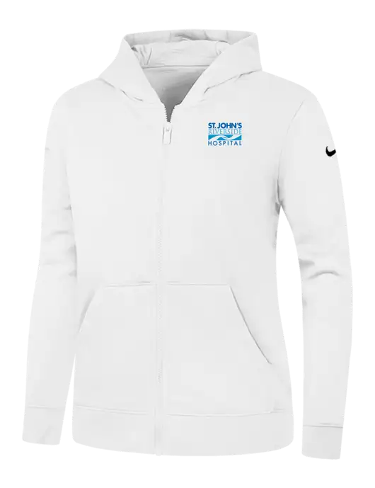 Nike Womens Club Fleece Sleeve Swoosh Full-Zip White Hoodie w/St. John's Riverside Logo
