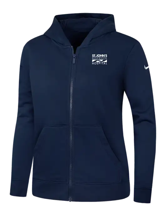 Nike Womens Club Fleece Sleeve Swoosh Full-Zip Dark Navy Hoodie w/St. John's Riverside Logo