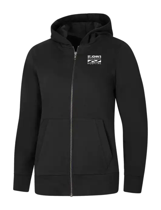 Womens Black Re-Fleece Full-Zip Hoodie w/St. John's Riverside Logo