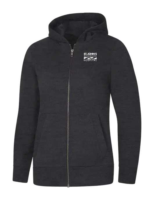 Womens Charcoal Heather Re-Fleece Full-Zip Hoodie w/St. John's Riverside Logo