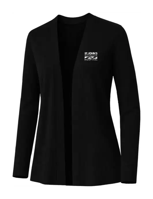 Brooks Brothers Womens Cotton Stretch Long Black Cardigan Sweater w/St. John's Riverside Logo