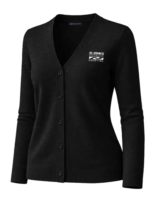 Brooks Brothers Womens Cotton Stretch Black Cardigan Sweater w/St. John's Riverside Logo