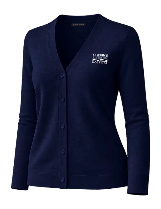 Brooks Brothers Womens Cotton Stretch Dark Navy Cardigan Sweater w/St. John's Riverside Logo