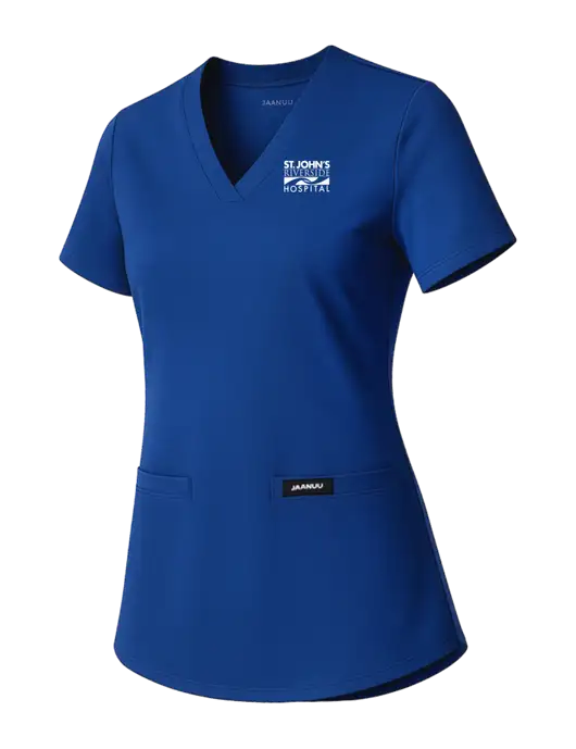 Jaanuu Womens Royal Blue Cesi Ultrasoft Scrub V-Neck Top w/St. John's Riverside Logo