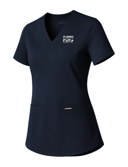 Jaanuu Womens Dark Navy Cesi Ultrasoft Scrub V-Neck Top w/St. John's Riverside Logo