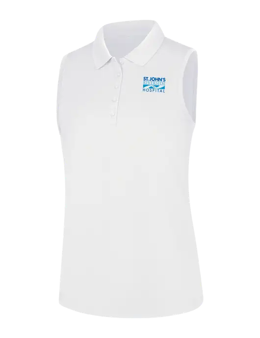 Womens White Dry Zone UV Micro-Mesh Sleeveless Polo w/St. John's Riverside Logo