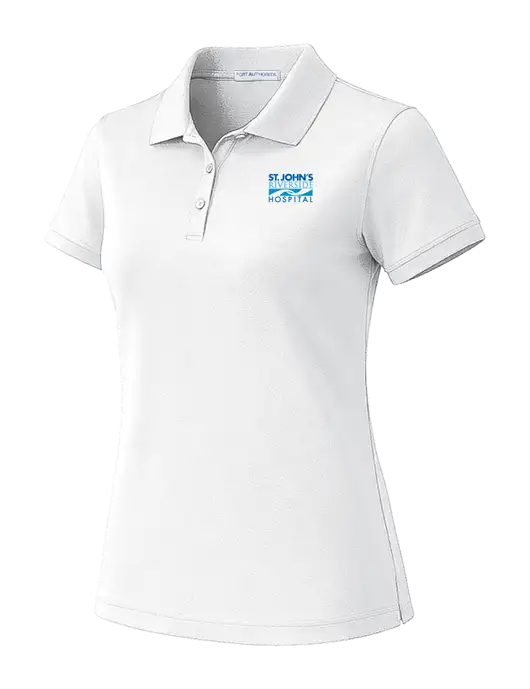 All Cotton Womens White Polo w/St. John's Riverside Logo