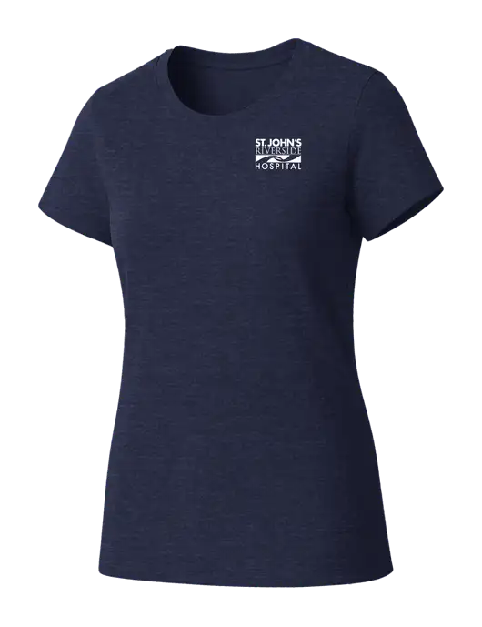 Womens Seriously Soft Heathered Navy T-Shirt w/St. John's Riverside Logo