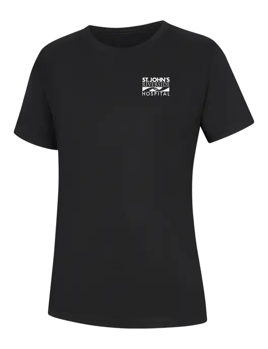 Womens Black Core Blend Tee w/St. John's Riverside Logo