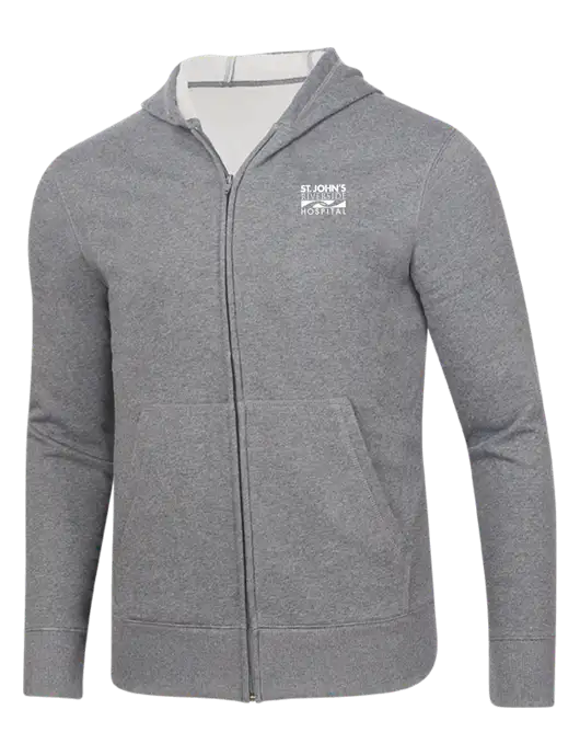 Full-Zip Medium Grey Heather Heavyweight Hooded Sweatshirt w/St. John's Riverside Logo