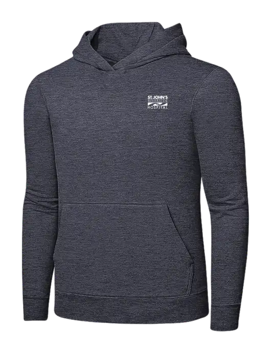 Heather Navy 7.8 oz Ring Spun Hooded Sweatshirt w/St. John's Riverside Logo