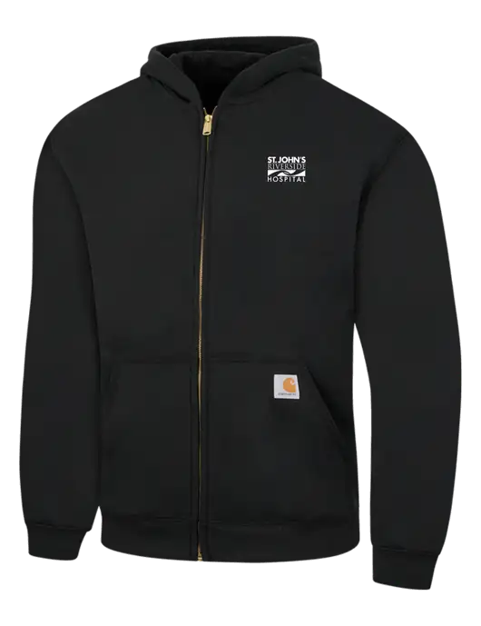 Carhartt Black Midweight Hooded Zip-Front Sweatshirt w/St. John's Riverside Logo