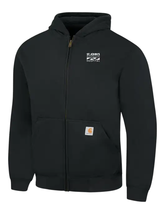 Carhartt Black Rain Defender Paxton Heavyweight Hooded Full Zip-Front Sweatshirt w/St. John's Riverside Logo