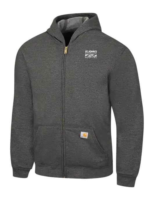 Carhartt Dark Grey Heather Midweight Hooded Zip-Front Sweatshirt w/St. John's Riverside Logo