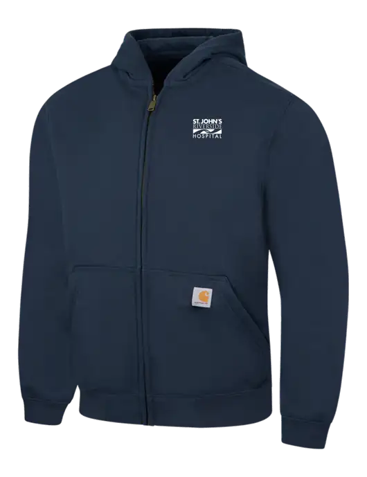 Carhartt Navy Rain Defender Paxton Heavyweight Hooded Zip-Front Sweatshirt w/St. John's Riverside Logo