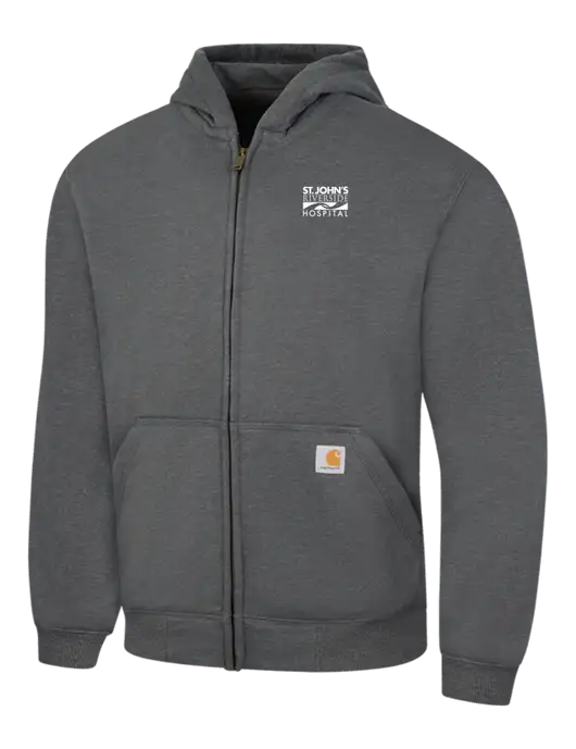 Carhartt Dark Grey Heather Rain Defender Paxton Heavyweight Hooded Zip-Front Sweatshirt w/St. John's Riverside Logo