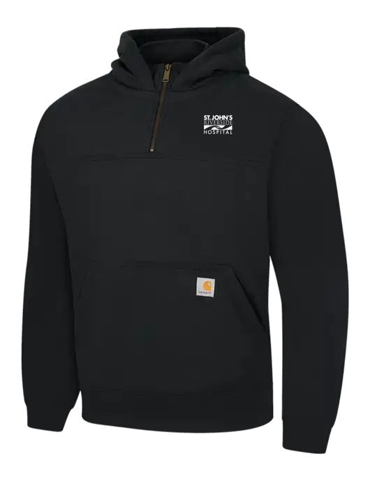 Carhartt Black Rain Defender Paxton Heavyweight Hooded 1/4 Zip Mock Sweatshirt w/St. John's Riverside Logo