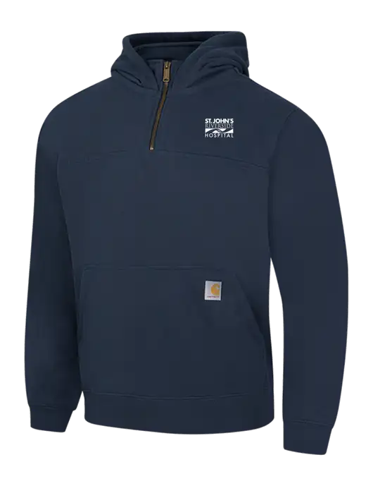 Carhartt Navy Rain Defender Paxton Heavyweight Hooded 1/4 Zip Mock Sweatshirt w/St. John's Riverside Logo