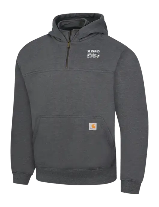 Carhartt Dark Grey Heather Rain Defender Paxton Heavyweight Hooded 1/4 Zip Mock Sweatshirt w/St. John's Riverside Logo