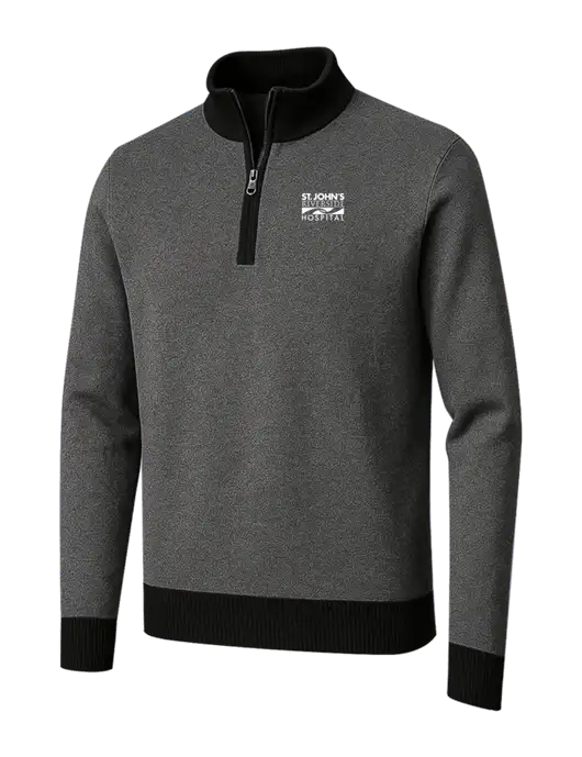 Brooks Brothers Black/Dark Grey Washable Merino Birdseye 1/4-Zip Sweater w/St. John's Riverside Logo