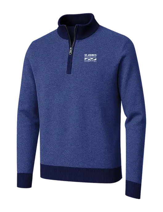Brooks Brothers Navy/Dark Royal Washable Merino Birdseye 1/4-Zip Sweater w/St. John's Riverside Logo