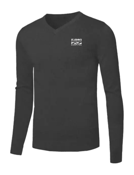 Brooks Brothers Medium Grey Heather Washable Merino V-Neck Sweater w/St. John's Riverside Logo