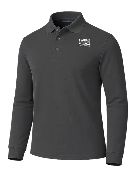 All Cotton Dark Grey Long Sleeve Polo w/St. John's Riverside Logo