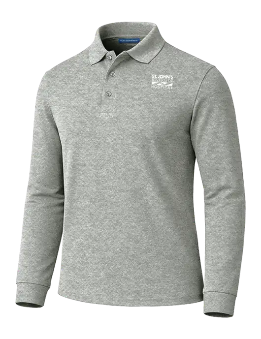 All Cotton Light Medium Grey Heather Long Sleeve Polo w/St. John's Riverside Logo