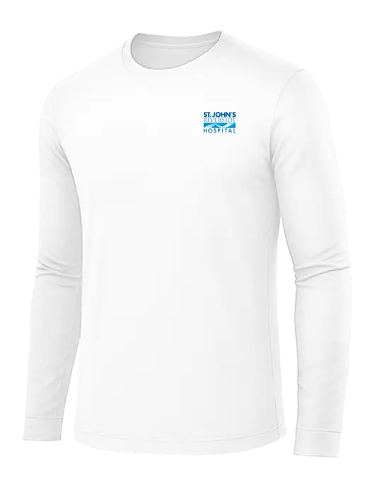 Long Sleeve White PosiCharge Competitor Tee w/St. John's Riverside Logo