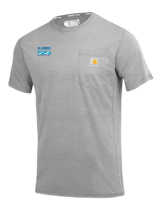 Carhartt Force Light Grey Heather Short Sleeve Pocket T-Shirt w/St. John's Riverside Logo