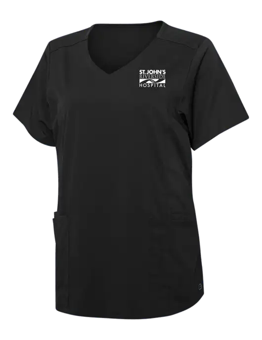 Wink Black Womens Premiere Flex Mock Wrap Top w/St. John's Riverside Logo