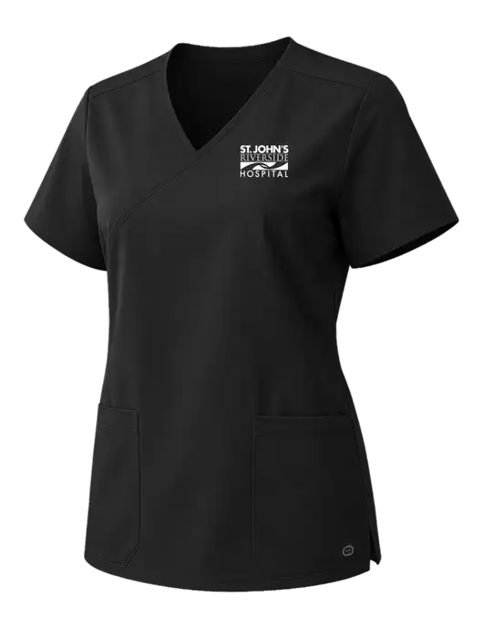 Wink Black Womens WorkFlex Mock Wrap Top w/St. John's Riverside Logo