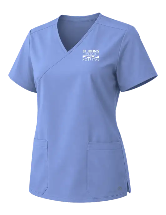 Wink Ceil Blue Womens WorkFlex Mock Wrap Top w/St. John's Riverside Logo